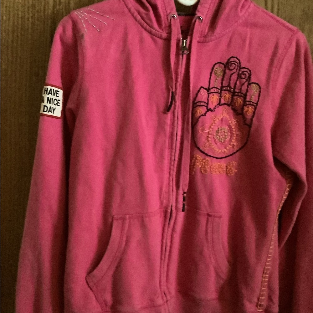Women’s LUCKY BRAND zipper hoodie Medium embroider